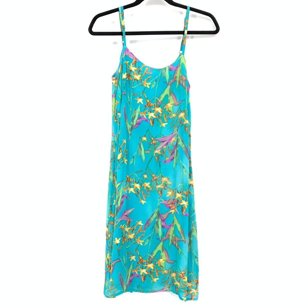 VTG Georgiou Studio Womens Apx Sz XS Tropical Floral Sheer Slip Mini Dress Teal